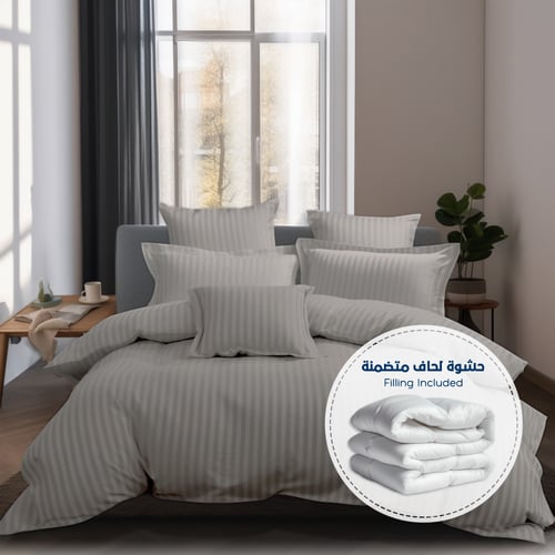 مفرش فندقي مفرد 5 قطعة - حشوة قابلة للنزع - رمادي