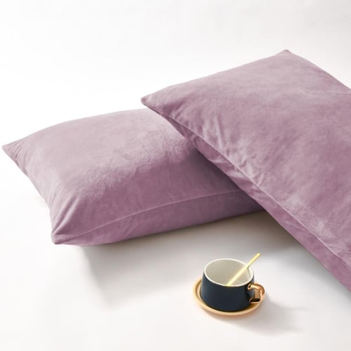 طقم شراشف مخملي ذو وجه واحد مفرد - 2 قطع - بنفسجي...