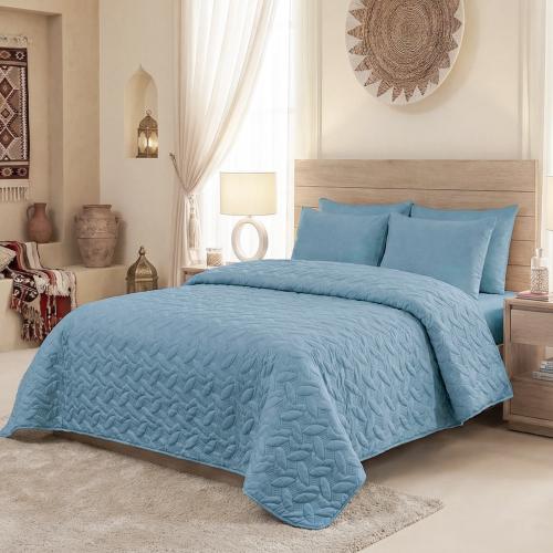 مفرش مضغوط مفرد - 3 قطع - سلسلة إلميرا - أزرق بحير...