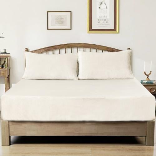 طقم شراشف مخملي ذو وجه واحد مفرد - 2 قطع - كريمي