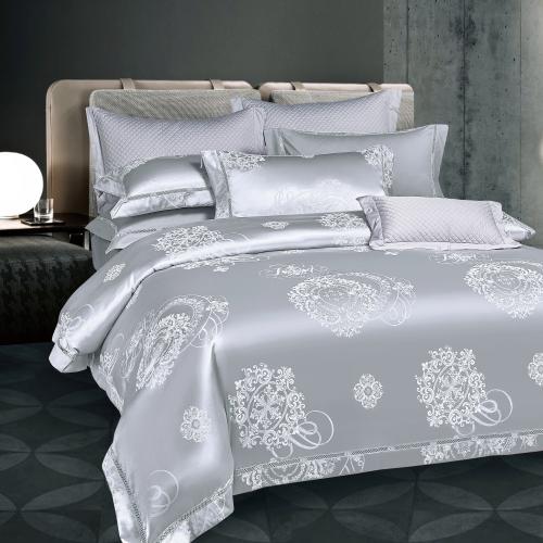 مفرش مزدوج جاكار - 6 قطع - سلسلة إلورا - رمادي