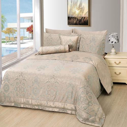 مفرش مزدوج جاكار - 8 قطع - سلسلة إلورا - بني فاتح