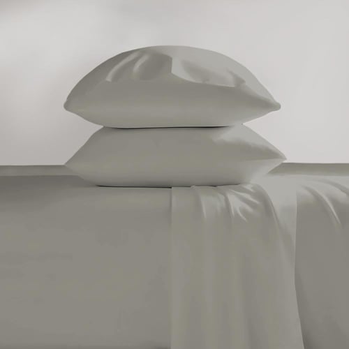 طقم شراشف سرير قطن بدون مطاط مزدوج - 4 قطع - رمادي...