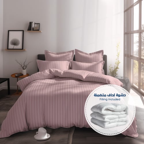 مفرش فندقي مزدوج 9 قطع - حشوة قابلة للنزع - رمادي...