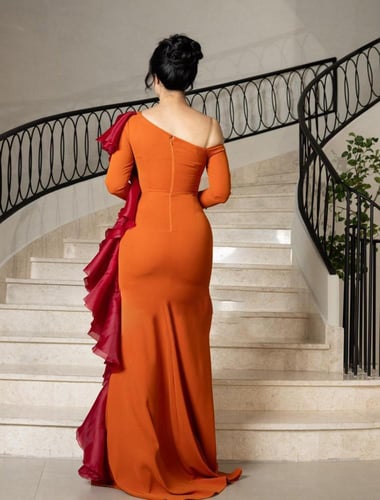 فستان سهره برتقالي اورنج باربي اورجنزا فخم تطريز ي...