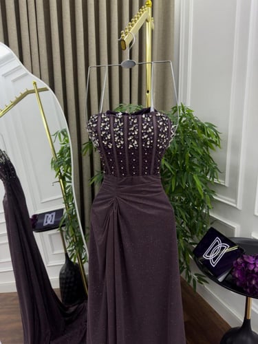 فستان سهره اللون ليلكي وب نفسجي و اصفر شيفون لمعه...