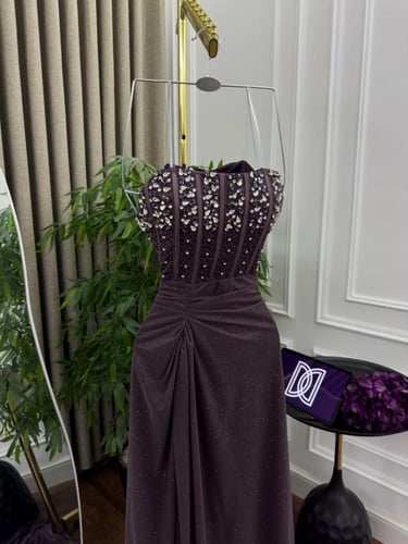 فستان سهره اللون ليلكي وب نفسجي و اصفر شيفون لمعه...