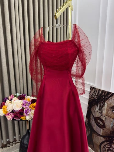 فستان سهره احمر و فضي الخامه ميكادو