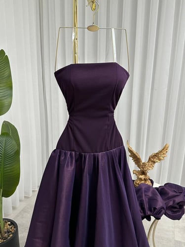 فستان ليلكي و ازرق نيلي كلوش كريب استرش و شانطون م...