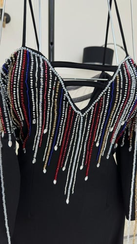 فستان سهره اللون اسود الخامه كريب استرتش BR