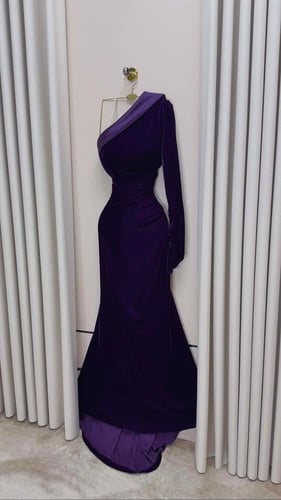 فستان سهره مخمل كوري ليلكي مع تفته من متجر جوهره Q...