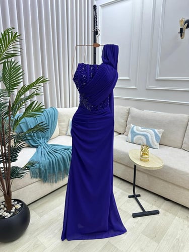 فستان سهره لون يميل للنيلي و الموف الخـامة جورجيت...