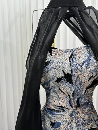 فستان سـهرة الخامة ترتر شك كامل مع جاكت جزار ناعم...