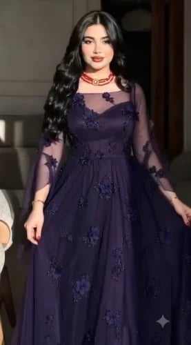 فستان سهره اللون ليلكي تل طباعه كمبيوتر من متجر جوهره FR
