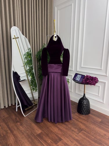 فستان سهره اللون ليلكي خامه مخمل و جوخ كوري ميكادو...