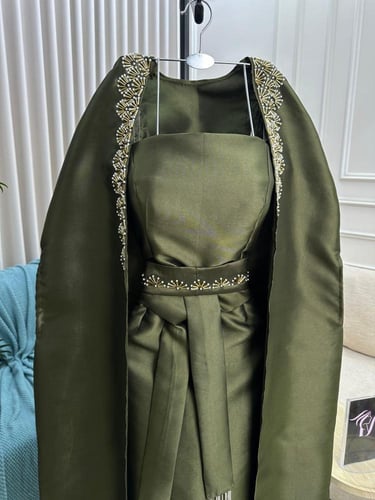 جلابية الخامه ميكادو تطريز يدوي اللون اخضر من متجر...