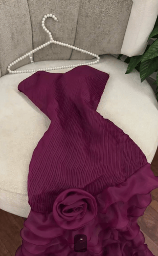 فستان سهره اللون عنابي خامه اورجنزه MN