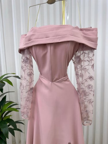 فستان سهره اللون لحمي باربي تطريز قماش كمبيوتر من...