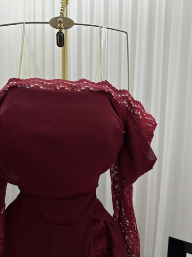 فستان سهره اللون بني وبرغندي جورجيت دانتيل بطانه ت...