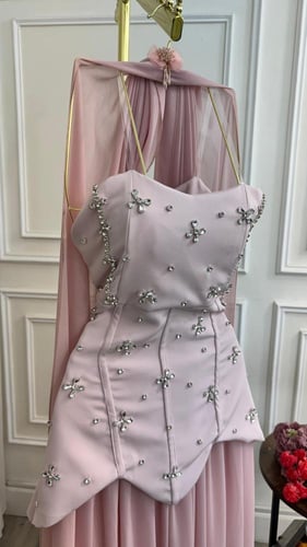 فستان سهره تيفاني تفاحي الخامه: باربي شيفون دبل كل...