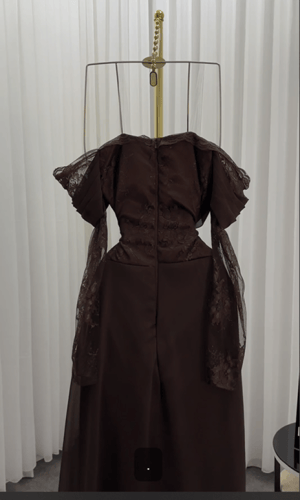 فستان سهره اللون بني وبرغندي جورجيت دانتيل بطانه ت...