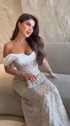 فستان سهره اللون بيج خرز - فخمه كلفه من متجر جوهره MN D