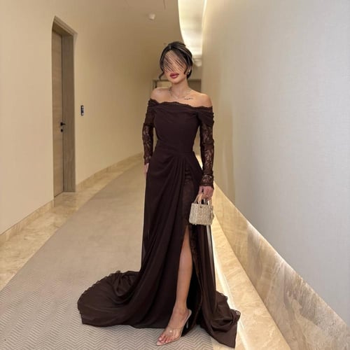 فستان سهره بني و اسود و عنابي الخامه شيفون و دانتي...