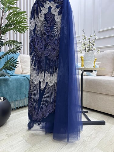 فستان سهره نوع القماش تطريز راقي على تل الالوان كح...