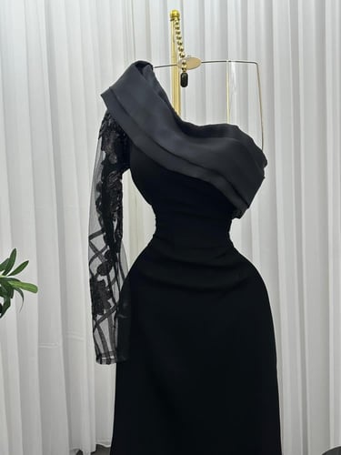 فستان سهره اللون اسود الخامة: باربي كم قماش سهره م...