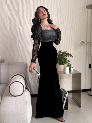 فستان سهره زيتي و رمادي و اسود باربي ودانتيل من مت...