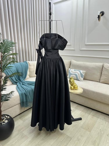 فستان سهره اللون اسود شانطون كوري درجه اولى من متج...