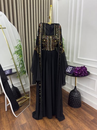 جلابيه فخمه اللون اسود خامه شيفون تطريزيدوي