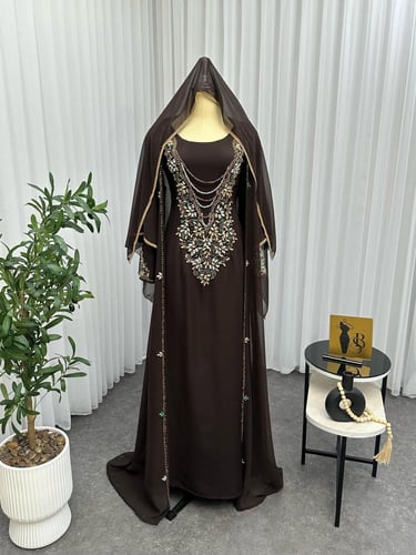 جلابيه فخمه اللون بني الخامه باربي جورجيت تطريز يد...