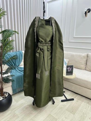 جلابية الخامه ميكادو تطريز يدوي اللون اخضر من متجر...