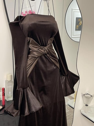 فستان سهره اللون عنابي و كحلي و بني خامه جوخ و مخم...