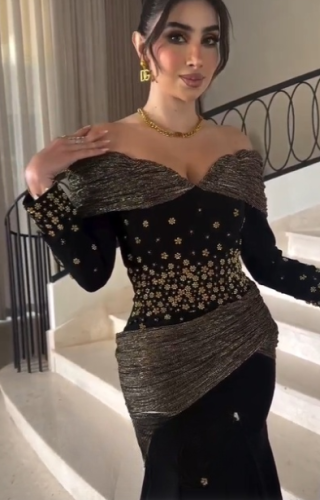 فستان سهره اللون اسود نوع القماش كريب استرتش NO