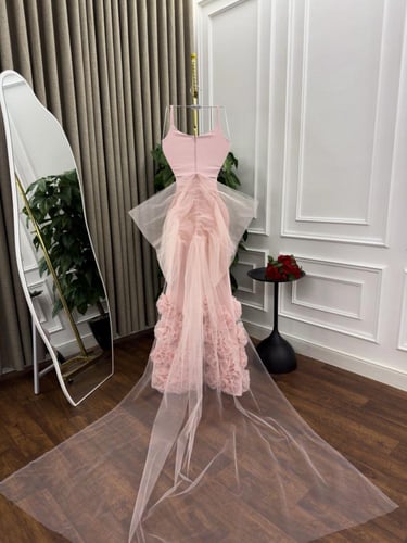 فستان سهره اللون بنكي خامه باربي واورجنزه من متجر...