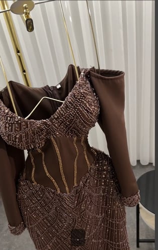 فستان سهره اللون بني القماش قطعه تول شك من متجر جو...