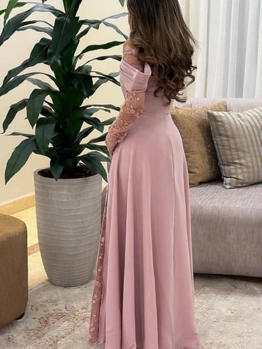 فستان سهره اللون لحمي باربي تطريز قماش كمبيوتر من...