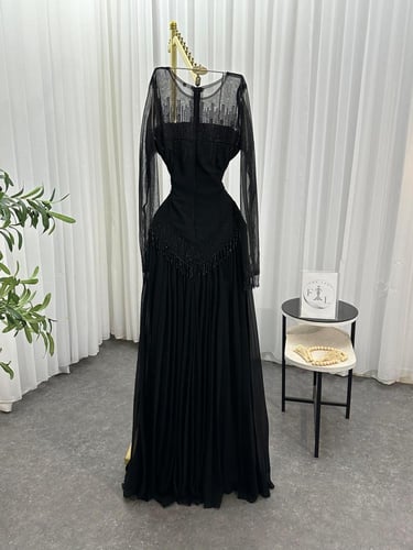 فستان سهره اللون نيلي عودي اسود من متجر جوهره FR