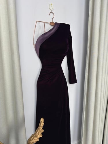 فستان سهره مخمل كوري ليلكي مع تفته من متجر جوهره Q...