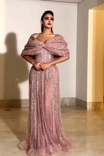 فستان تل فيونكه مطرز تل مطرزه بخرز وبطانه تفته من...