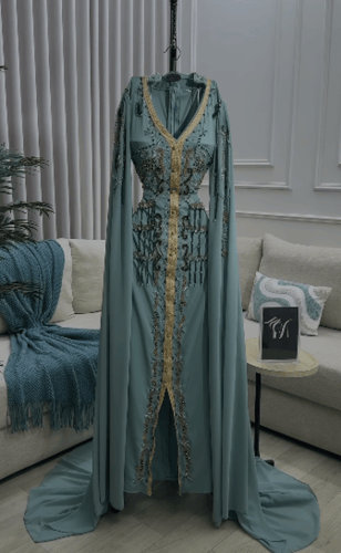 جلابيه باربي وشيفون تطريزيدوي الأصلي اللون تيفاني...