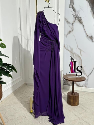 فستان شيفون ليلكي و احمر