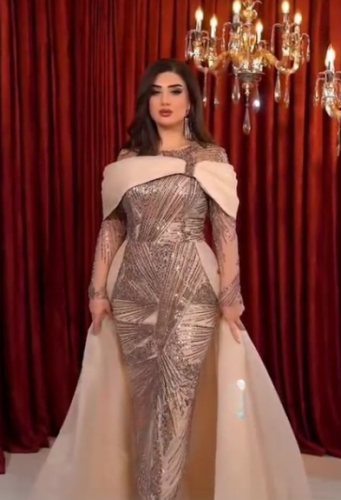 فستان سهره اللون بيج نوع القماش كلفه من متجر جوهره...