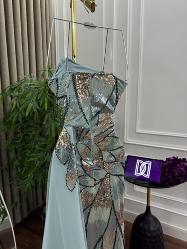 فستان سهره اللون تفني كلفه تل تطريز خرز من متجر جو...