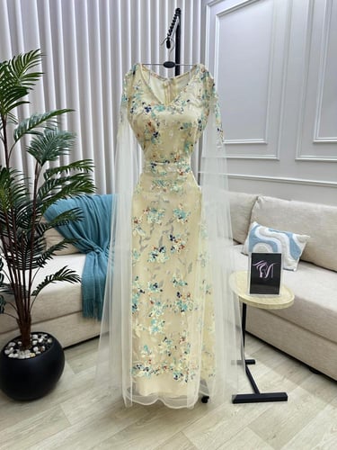 فستان سهره اللون سكري الخامه بطانه تفته استرتش كلف...