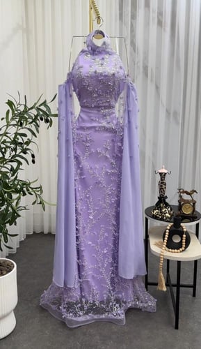 فستان سهره اللون موف القماش كلفه ورد بطانه باربي ا...