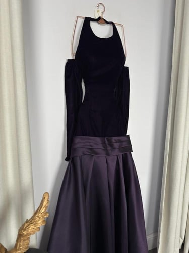 فستان سهره اللون ليلكي خامه مخمل و جوخ كوري ميكادو...