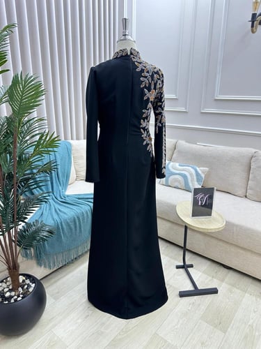 فستان سهره اللون اسود مطرز الخامه باربي تطريز يدوي...